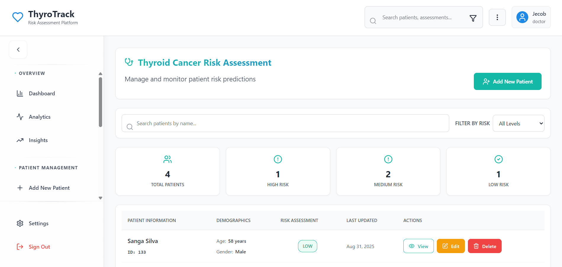 ThyroTrack – Thyroid Cancer Risk Prediction System